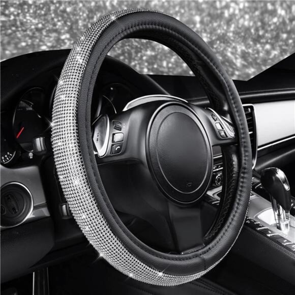 Bling Diamond Leather Steering Wheel Cover, with Bling Sparkly Crystal Glitter - Picture 3 of 7